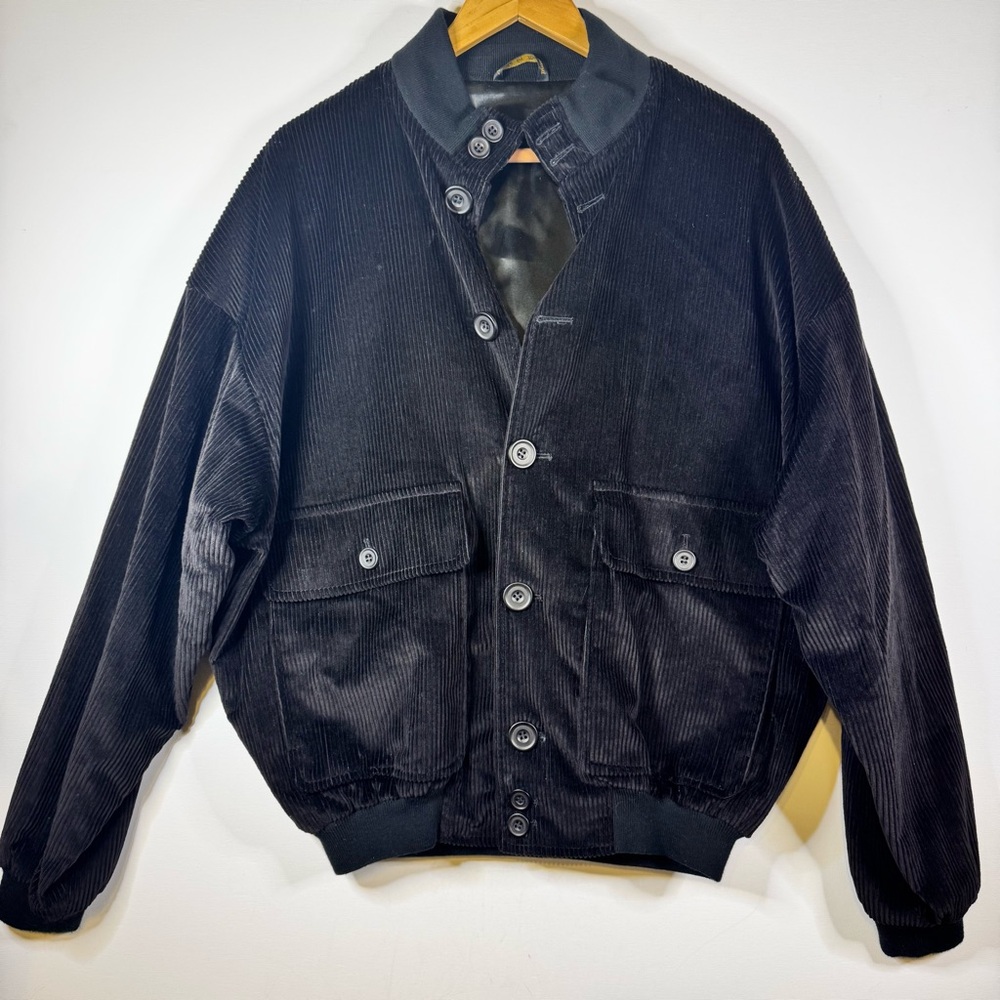 TUTTLE GOLF COLLECTION Corduroy Button Front Jacket Made in England BLACK/ LARGE
